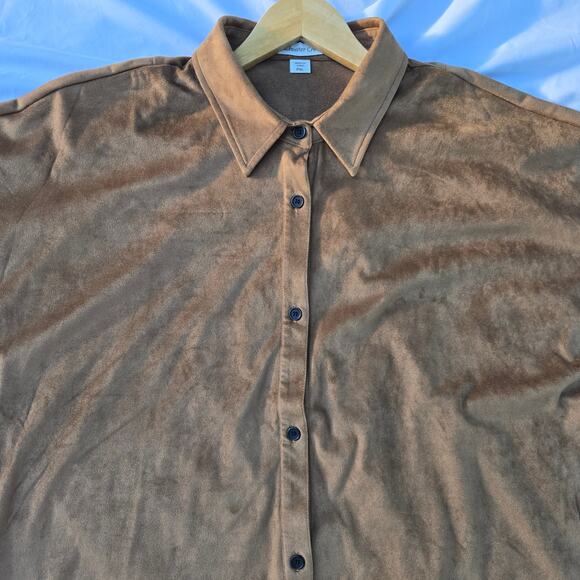 Coldwater Creek Womens Western Lagom Oversized Faux Suede Button Down Shirt PXL - Picture 2 of 11